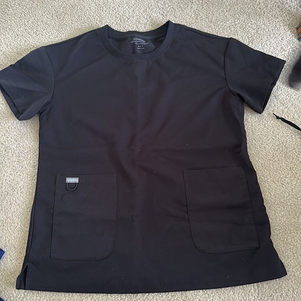 Set of 3 black scrub tops scrubs size m medium like new Elle comenii unique